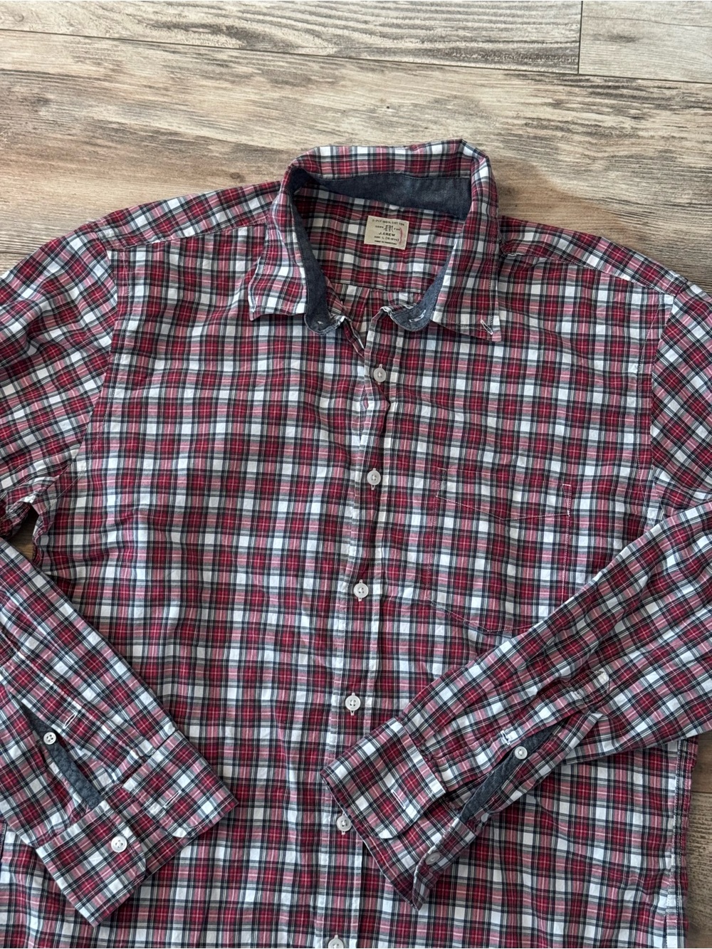J.Crew long-sleeve button-down shirt red black white tartan plaid Large 16-16.5